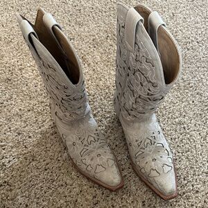 Shyanne Floral Cutout Heeled Boots in Gray